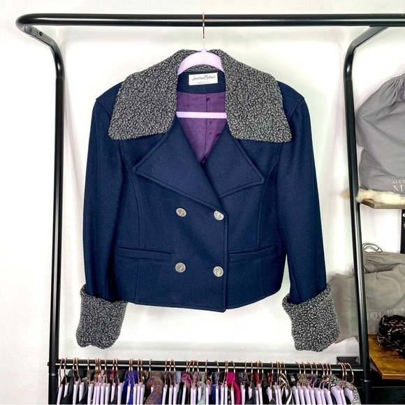 VINTAGE Jonathan Michael Navy Wool Double Breasted Military Pea Coat - Picture 1 of 6